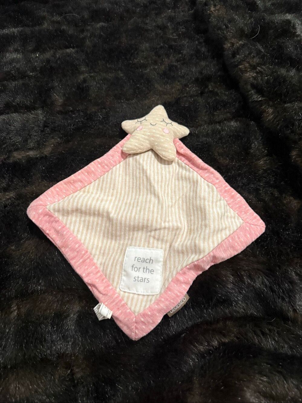 Demdaco Moon & Back STAR BLANKIE Rattle Security Blanket Lovey Tan Pink